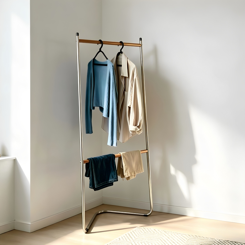 Vfroche Clothing Rack, Stainless Steel and Solid Wood Floor-Standing Display Rack for Trendy Clothing Stores, Corner Wall-Mounted Clothing Display Rack Vfroche Clothing Rack, Stainless Steel and Solid Wood Floor-Standing Display Rack for Trendy Clothing Stores, Corner Wall-Mounted Clothing Display Rack