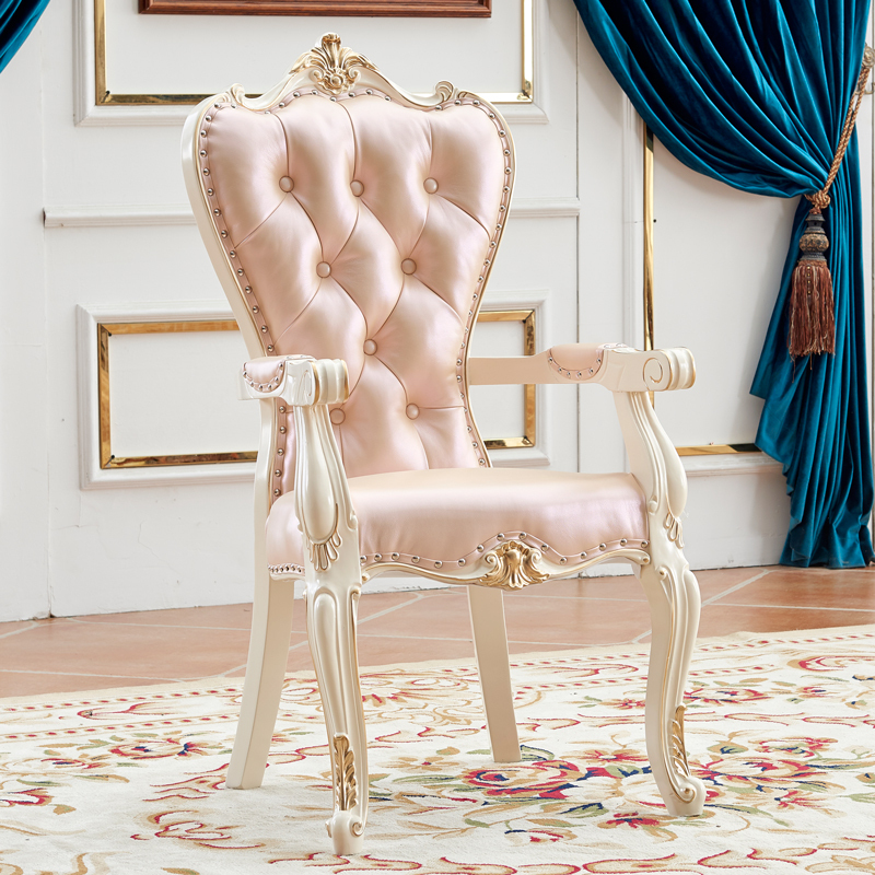 European-Style Solid Wood Chair, Princess Desk Chair, Genuine Leather, American-Style Simple Home Use, Comfortable Backrest Dining Chair, Armchair European-Style Solid Wood Chair, Princess Desk Chair, Genuine Leather, American-Style Simple Home Use, Comfortable Backrest Dining Chair, Armchair