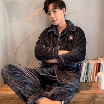 Mens pajamas winter coral velvet thickened velvet long sleeve youth flannel Autumn Winter Home suit