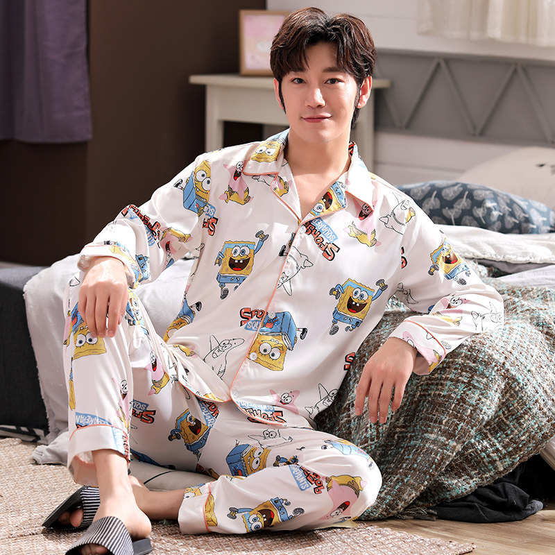 Sleepwear Men's Spring Fall Pure Cotton Long Sleeve Suit Teen Student Great Boy Cartoon Full Cotton Home Dress Zhao Let the same paragraph
