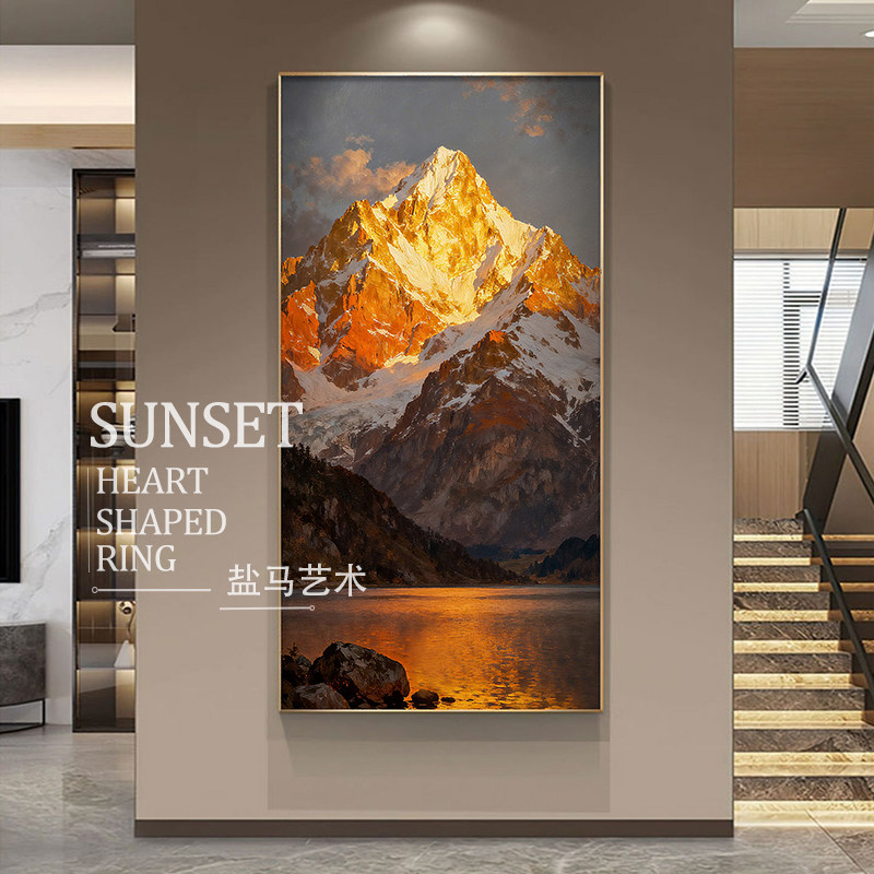 大芬村日照金山玄关墙壁画客厅走廊过道高级挂画山水风景手绘油画