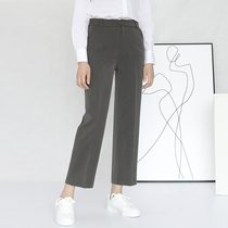 Plain Jinxiu loose Hong Kong wind spring and autumn gray suit pants womens micro wide straight tube trousers casual ankle-length pants