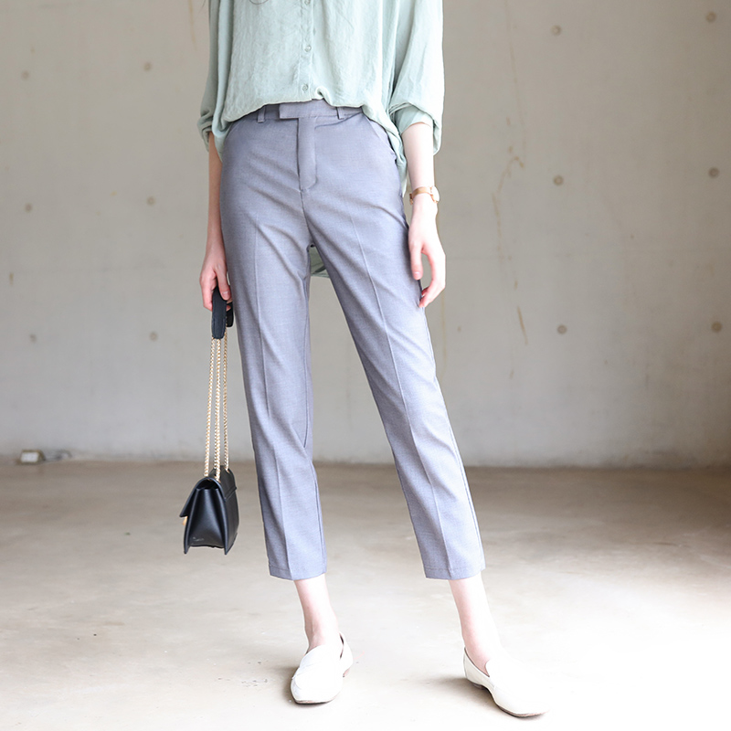 Spring and autumn light gray nine-point suit pants female professional Korean version of casual small feet straight pants loose commuter OL overalls