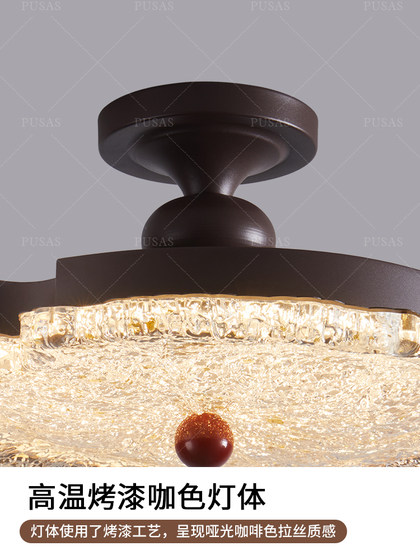 Puseis Medieval Style Gold Foil Bedroom Ceiling Lamp Master Bedroom Lotus Leaf French American Retro Living Room Study Room Lamp