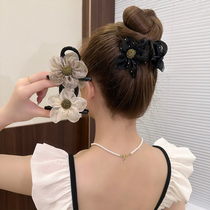 Mesh rhinestone flower grabber 2024 new womens high-end temperament high ponytail hairpin back head clip hair accessory