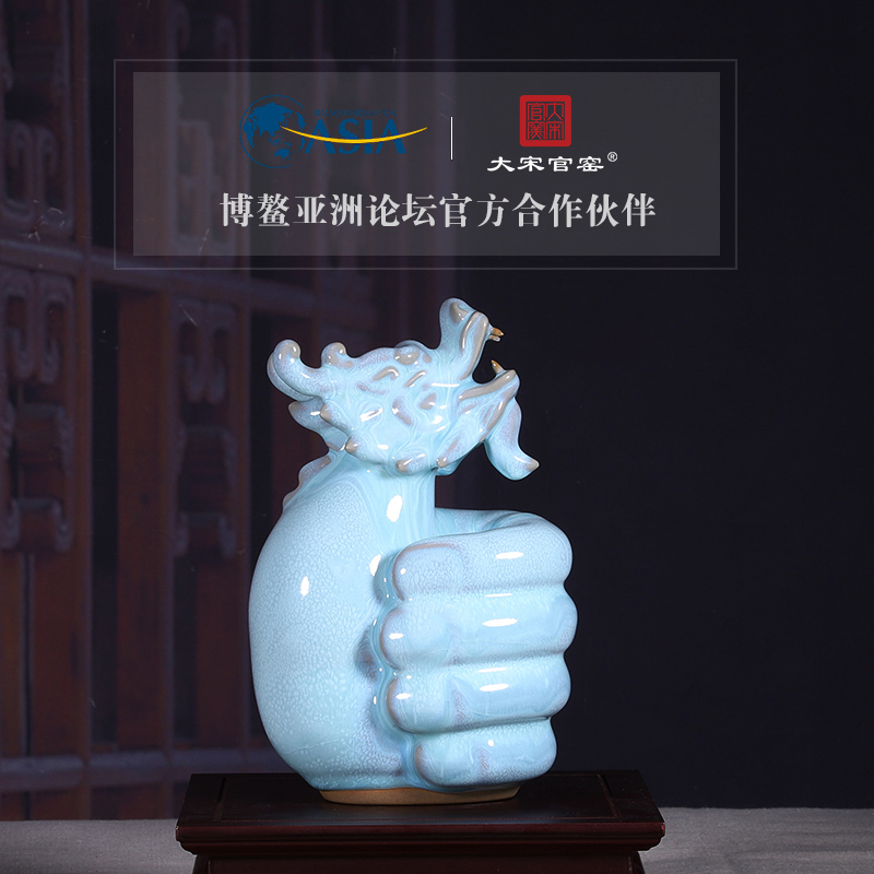 Da Song Guan Kiln pottery Jun porcelain ornaments gifts Office furnishings Living room entrance decoration Craft gift ornaments Leading boss