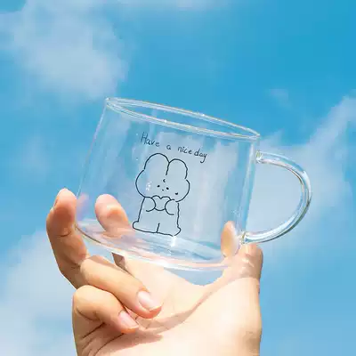 Enjoy the glass cup ins Wind creative breakfast cup hand-painted stick figure glass milk cup juice cup