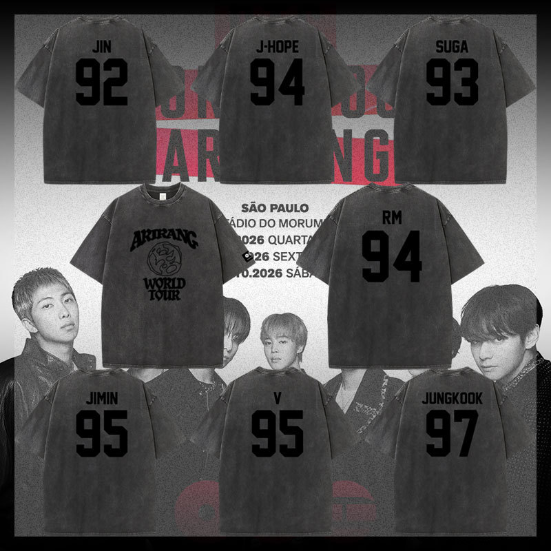 Bts World Tour Concert Arirang Merchandise Same Style Short-Sleeve T-Shirt Washed Pure Cotton Printed Clothing Summer