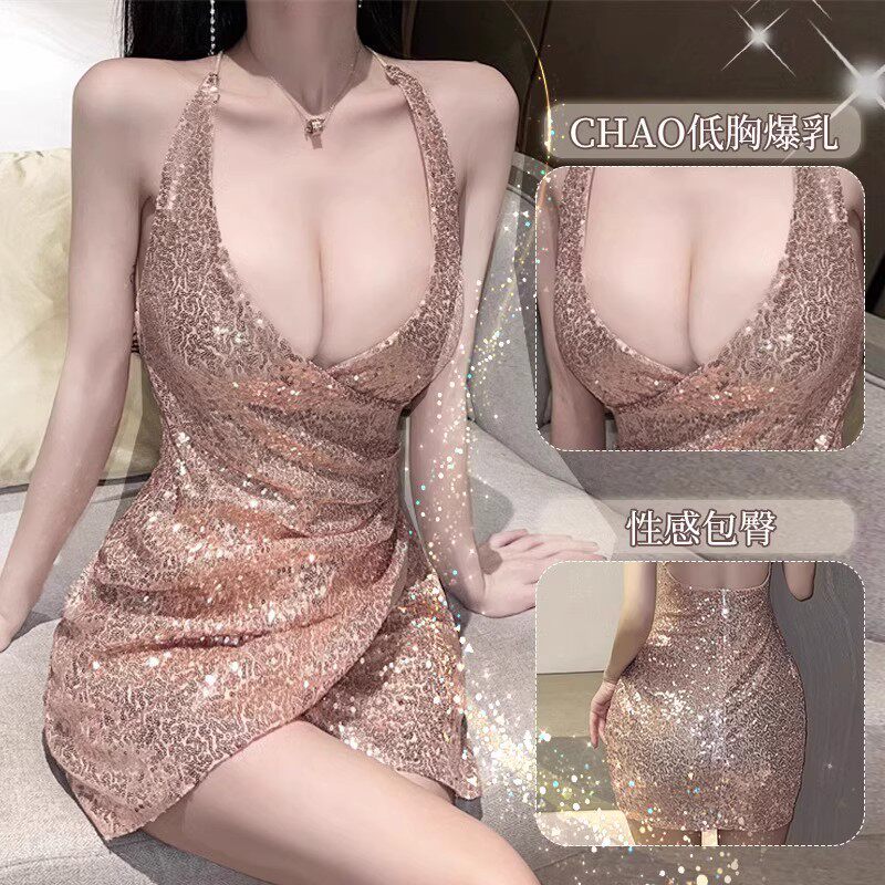 Sexy hot girl pajamas lace transparent ice silk thin high-end abstinence nightgown emotional temptation qqny female