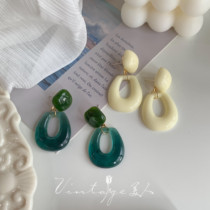 Matcha puff French ins style girl Joker elegant minimalist niche geometric resin earrings ear clip