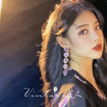 Midsummer Nights Dream retro palace style exquisite elegant long sparkling love rhinestone earrings ear clip