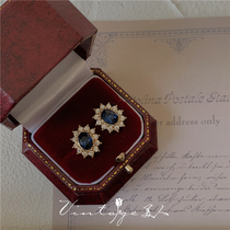 Rhine Night blue moonlight retro court French elegant sapphire stud earrings