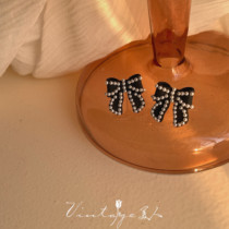 Peerless famous black bow French retro advanced temperament bow pearl earrings