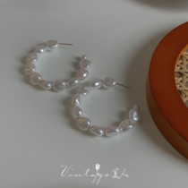 Modern Times retro harbor style vintage elegant fashion temperament Baroque Pearl big ring earrings