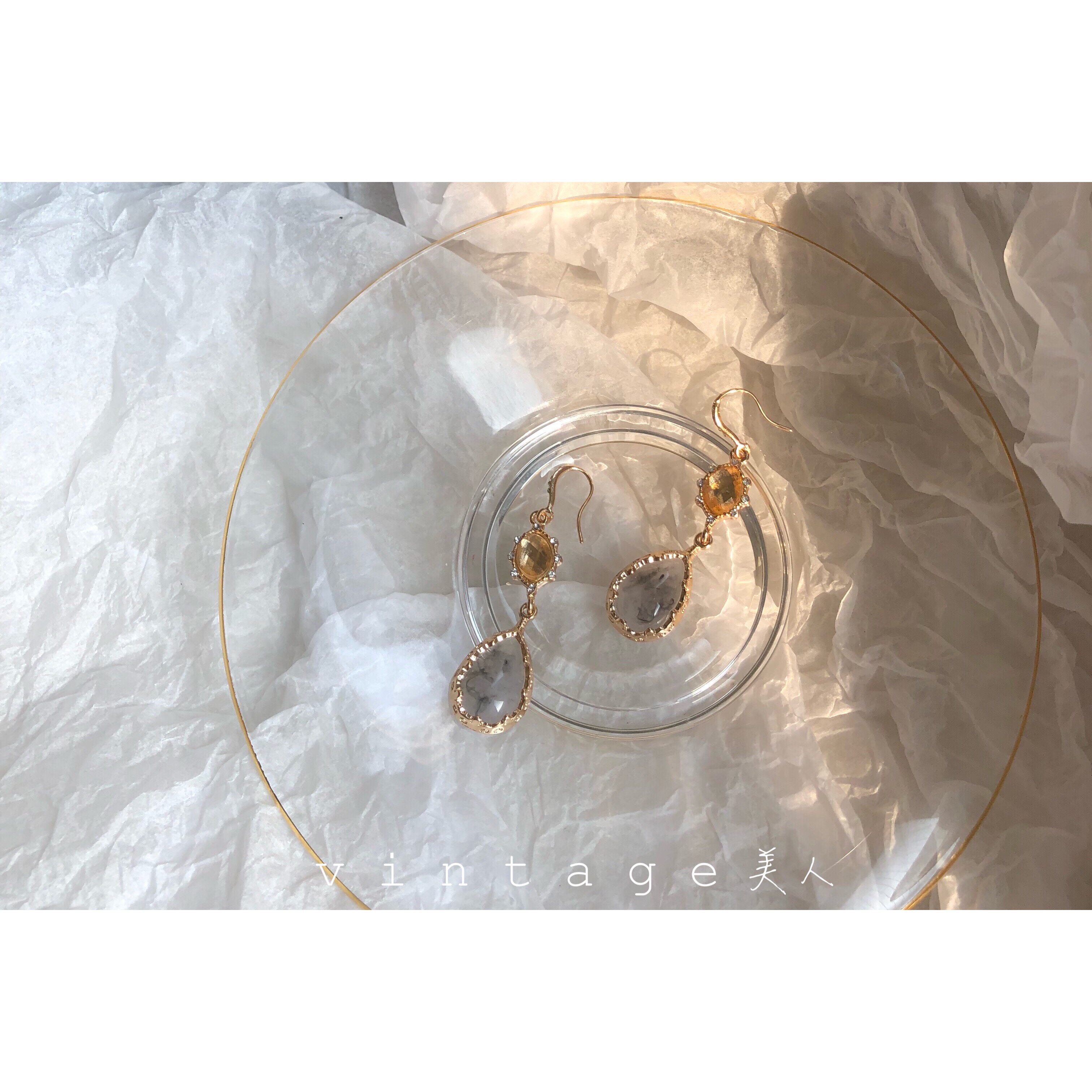 FRANCE Rose Soft Delicate Diamond Champagne Gold Phnom Penh Fog Mica Gem Antique Earrings Earrings