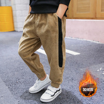 2020 new boys plus velvet thickening pants 4 three four and five six seven 9 ba jiu shi-year-old boy casual trousers-music of the tide