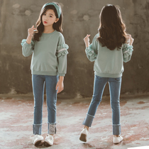 Girls jeans suit 4 6 6 912 8 and 912 years old girls long sleeve two pieces of spring and autumn tide