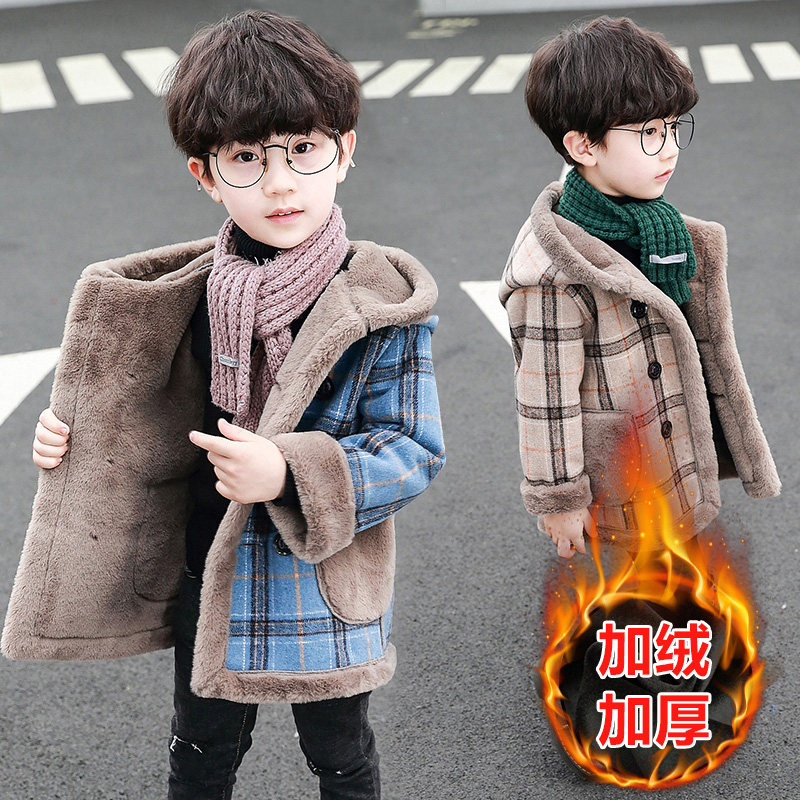 Boy's son Son Coat Plus Suede Thickened Coat Winter Clothing Children's Baby Boy Handsome 3 4 5 67 8 ten-year-old boy