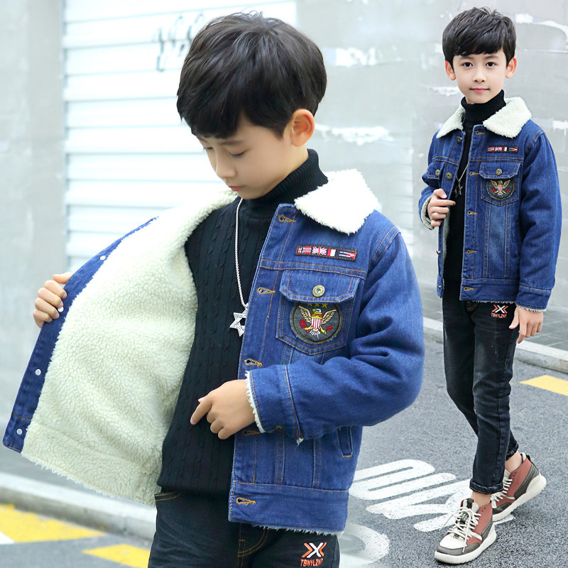 Boys ' winter jacket Children's winter clothes for boys aged 67 or 80 years old boys with velvet thickened denim tops
