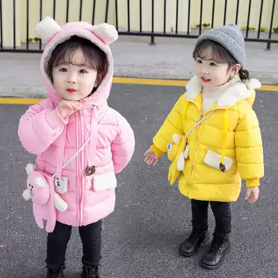 Girls thick cotton-padded clothes Winter children female baby 10 yue a two 2 two 3 san-and-a-half-year-old little girl cotton-padded jacket suit Yangpai