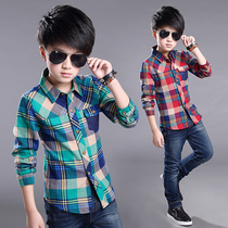 Childrens clothing 7-8 boys shirt long sleeve 5 five six 9-10 ten-year-old boy spring and autumn casual children plus velvet shirt tide