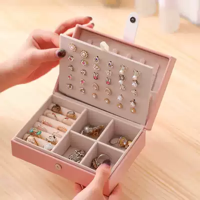 Jewelry box female portable Princess European Korean earrings small simple earrings ear needle ring hand ornaments storage box