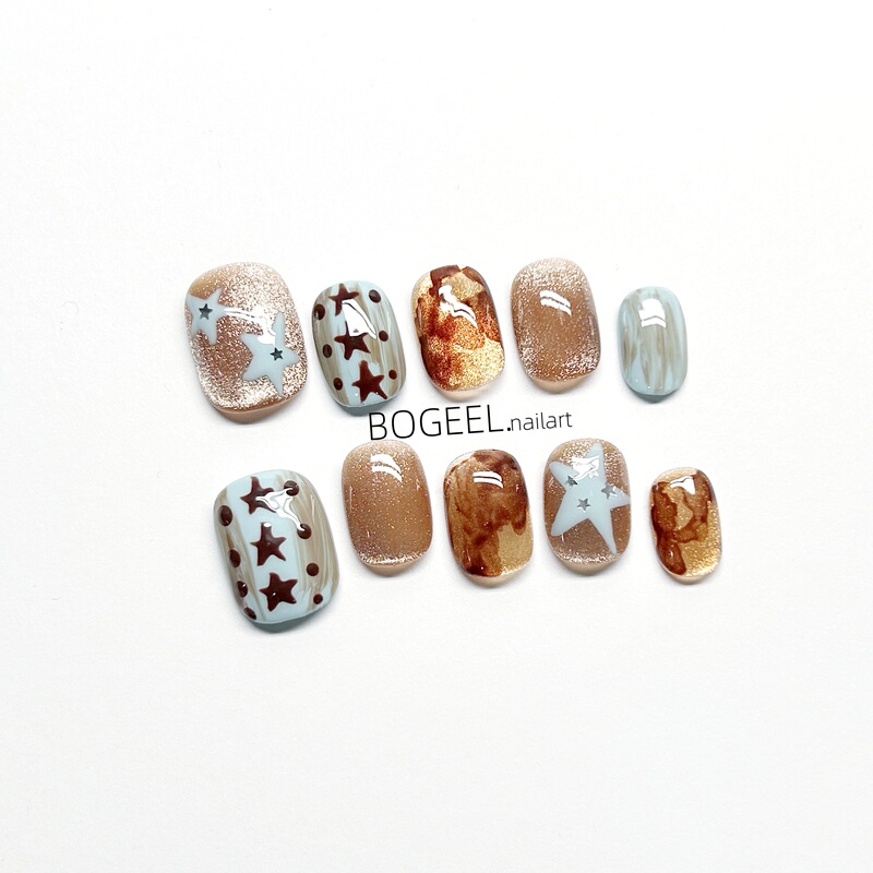 Bogeel Original Design Handmade Wearable Nail Stickers Niche Graffiti Cute Short Style Light Luxury