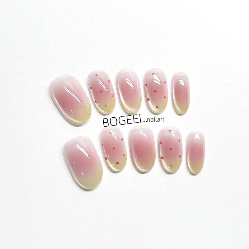 Bogeel Pure Handmade Wearable Nails Short Oval High-End Nail Stickers Watermelon Polka Dots Summer High-End Girly Pink Bogeel Pure Handmade Wearable Nails Short Oval High-End Nail Stickers Watermelon Polka Dots Summer High-End Girly Pink