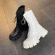 Koike in Seoul 2023 spring new round head lace-up mid-tube fashion European and American mid-heel Martin boots motorcycle boots