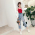 Quần jeans 7 dây nứt nữ 2019 mới hè cao eo nhẹ quần 9 quần dài ống quần thẳng nữ - Quần jean quần jean nữ ngắn Quần jean
