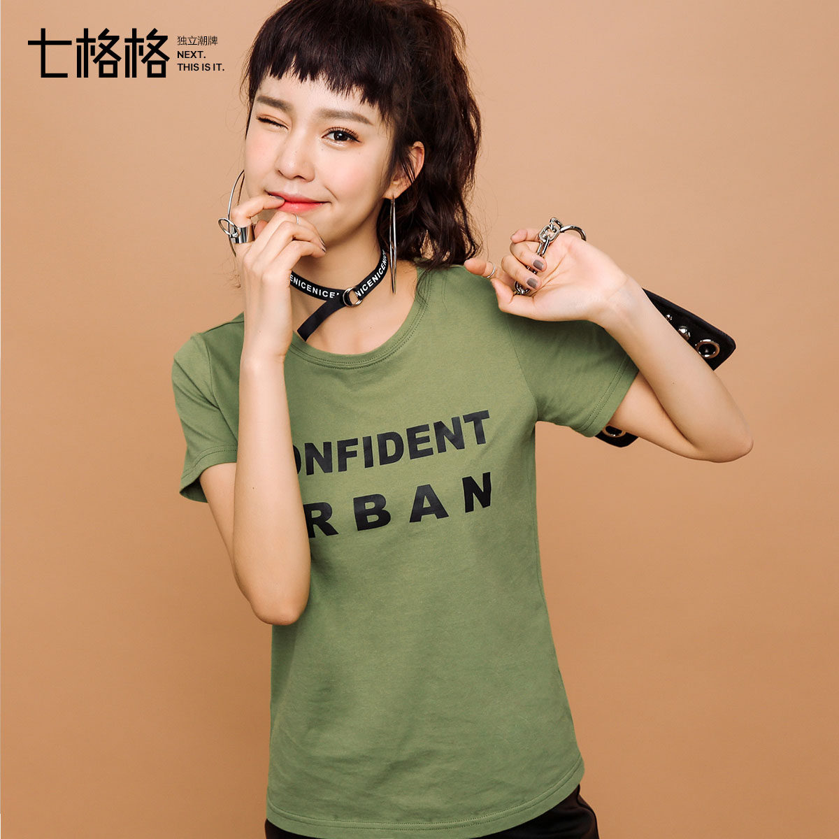 七格格2017新款圆领字母印花宽松白色体恤欧美夏款女装短袖t恤女