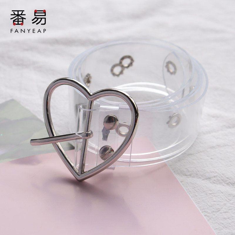 Full transparent belt female summer love round button in wind skirt decorated porous PVC plastic belt bandwidth