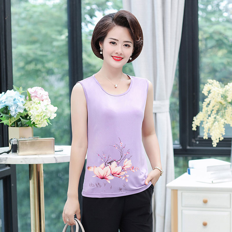 Mẹ sling vest mùa xuân và mùa hè nữ mặc in loose-fitting lớn mã sandshirt cấp cao tay đáy đầu mặc.