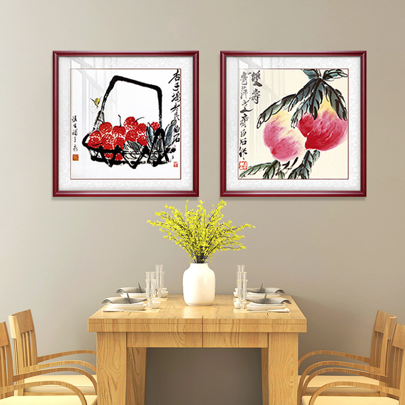 Chinese style Qi white stone decoration painting room fresco bedroom modern dining room restaurant water krill hanging painting triple link