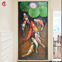 Porch decorative painting vertical modern simple aisle oil painting nine fish corridor staircase wall mural painting Nordic hanging painting