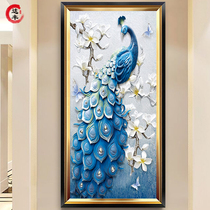 Porch decorative painting Peacock mural aisle hanging painting corridor vertical living room oil painting European style painting modern simplicity