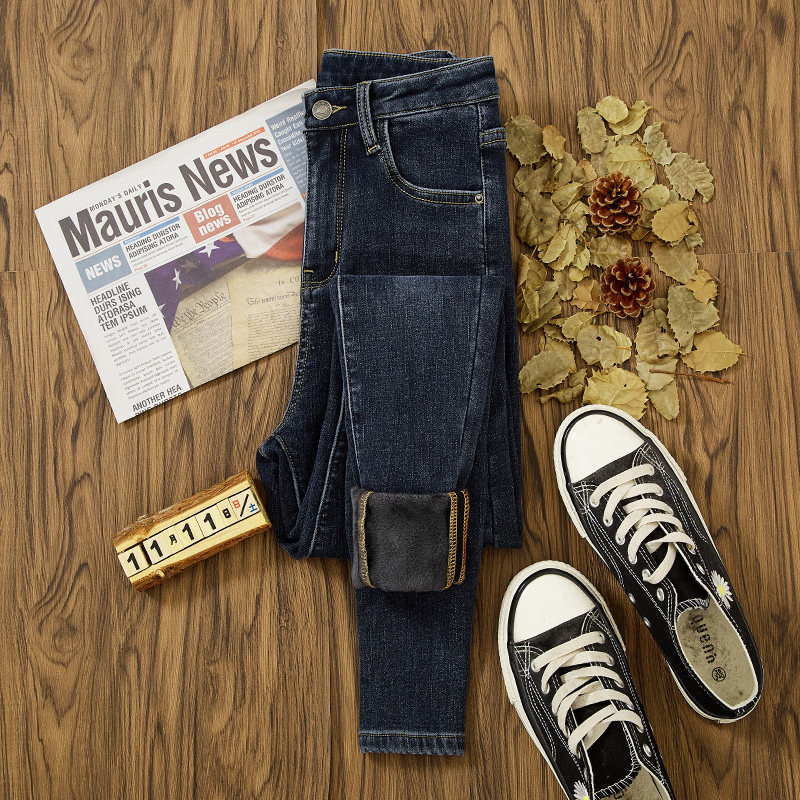 High Waist Jeans Women Winter Plus Suede 2021 New Tight Fit Slim Fit Slim Fit Warm Thickened Long Pants Tide