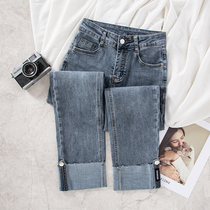 Straight Drum Jeans Woman 90% 2022 Spring fit new small sub blue grey loose high waist display slim smoke tube pants
