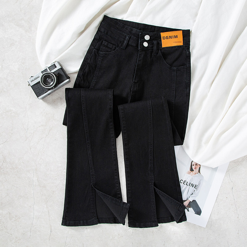 Black Jeans Woman 2022 Spring autumn season new elastic open fork high waist to be slim and slim micro-Laurant 90% Pants