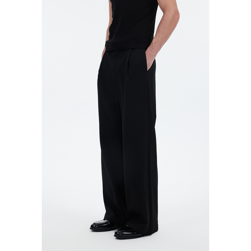 Core Form Black Casual Drape-Resistant Wrinkle-Resistant Modal Wool Long Trousers