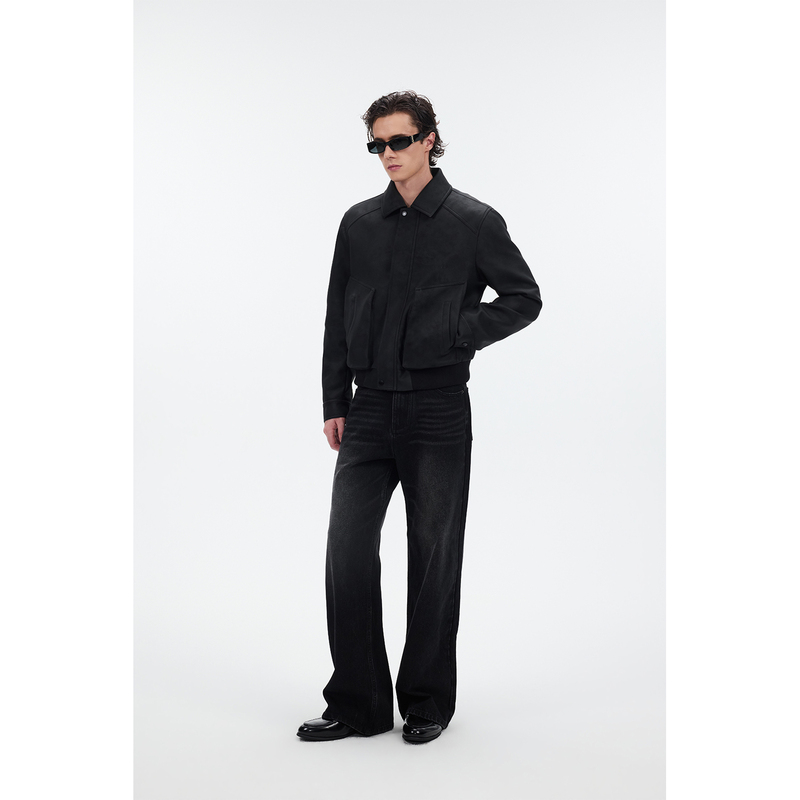 Core Form Protein Leather Dark Texture Stylish Pocket Structure Design Short Jacket for Autumn and Winter