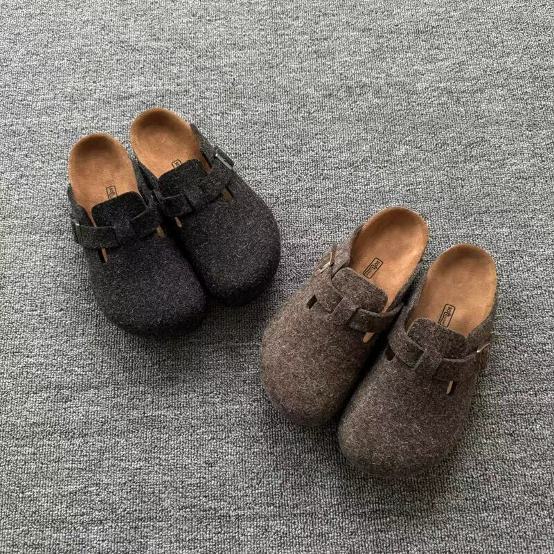 Oem Raw Materials Wool Felt Cork Sole Birkenstock-Style Outdoor Fashion Closed-Toe Slippers
