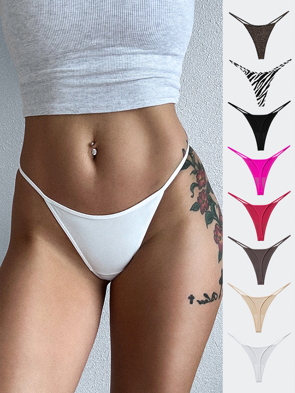 Basic Ice Silk Sexy Thong with Thin Straps, Pure Desire Zebra Leopard Print Bikini, Comfortable and Stretchy Plus Size T-Back Panties for Women