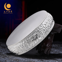 Tibetan Tantric Buddhism S999 sterling silver Manza repair tray man tea tray repair 7 piles of base plate diameter 10cm Manza