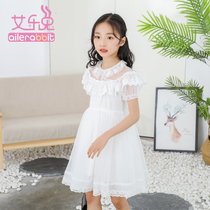 Girls dress 2020 new summer air white lace embroidered little girl short sleeve children princess dress skirt