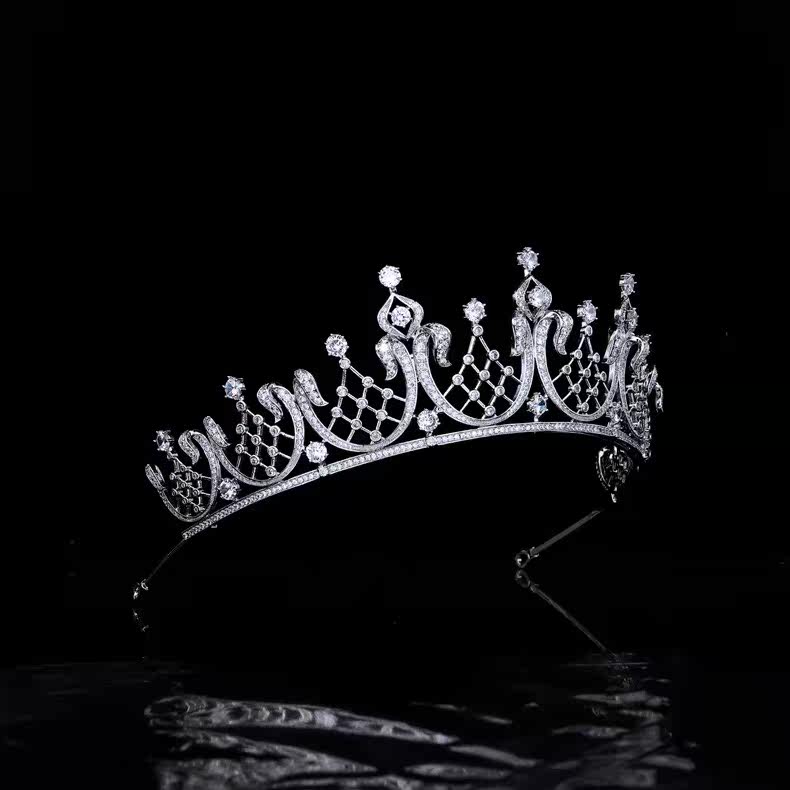 Другие настраиваемые украшения 欧洲明星伊丽莎白泰勒同款白金皇冠高端新娘婚礼头饰锆石王冠生日 Doreen