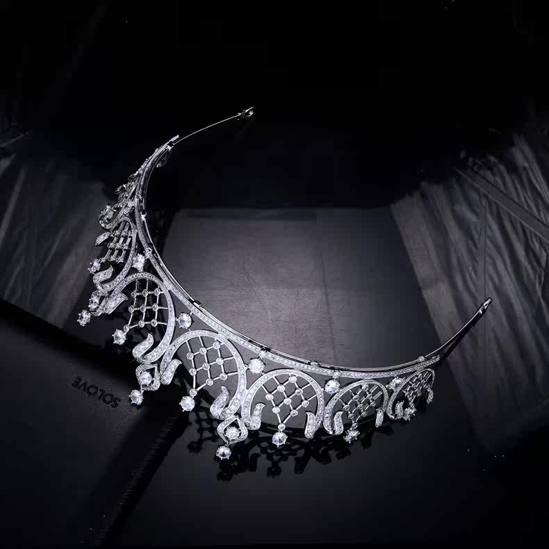 Другие настраиваемые украшения 欧洲明星伊丽莎白泰勒同款白金皇冠高端新娘婚礼头饰锆石王冠生日 Doreen