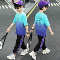 Childrens clothing summer clothes boys short-sleeved suit 2021 new trendy style middle and large childrens two-piece set boys sports handsome