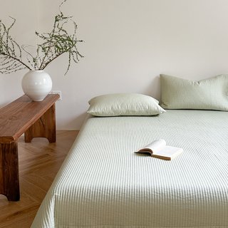 韩国新款高温水洗双面60支贡缎纯棉夹棉床盖三件套多功能床单夏被