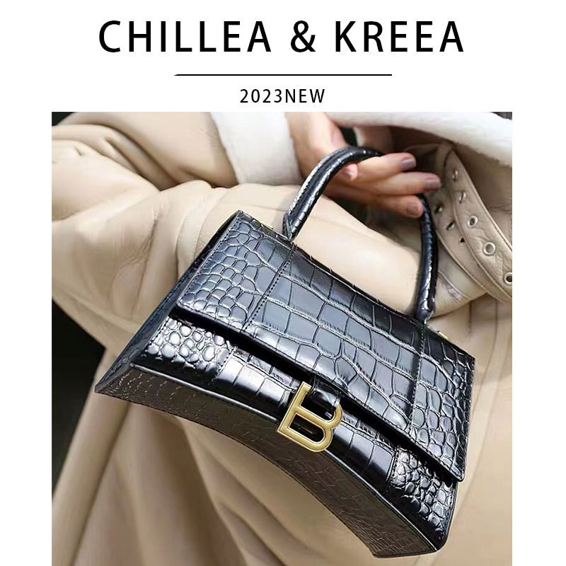 High-End Texture B Brand Hourglass Bag High-End Version Crocodile Pattern Genuine Leather Shoulder Crossbody Bag Handbag Niche Bag for Women High-End Texture B Brand Hourglass Bag High-End Version Crocodile Pattern Genuine Leather Shoulder Crossbody Bag Handbag Niche Bag for Women